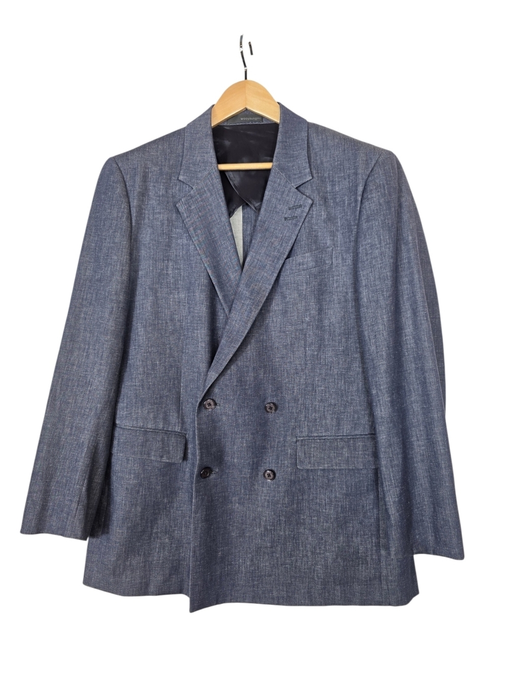 Wooyoungmi Double-Breasted cotton  linen blend denim like Slate  Blazer
